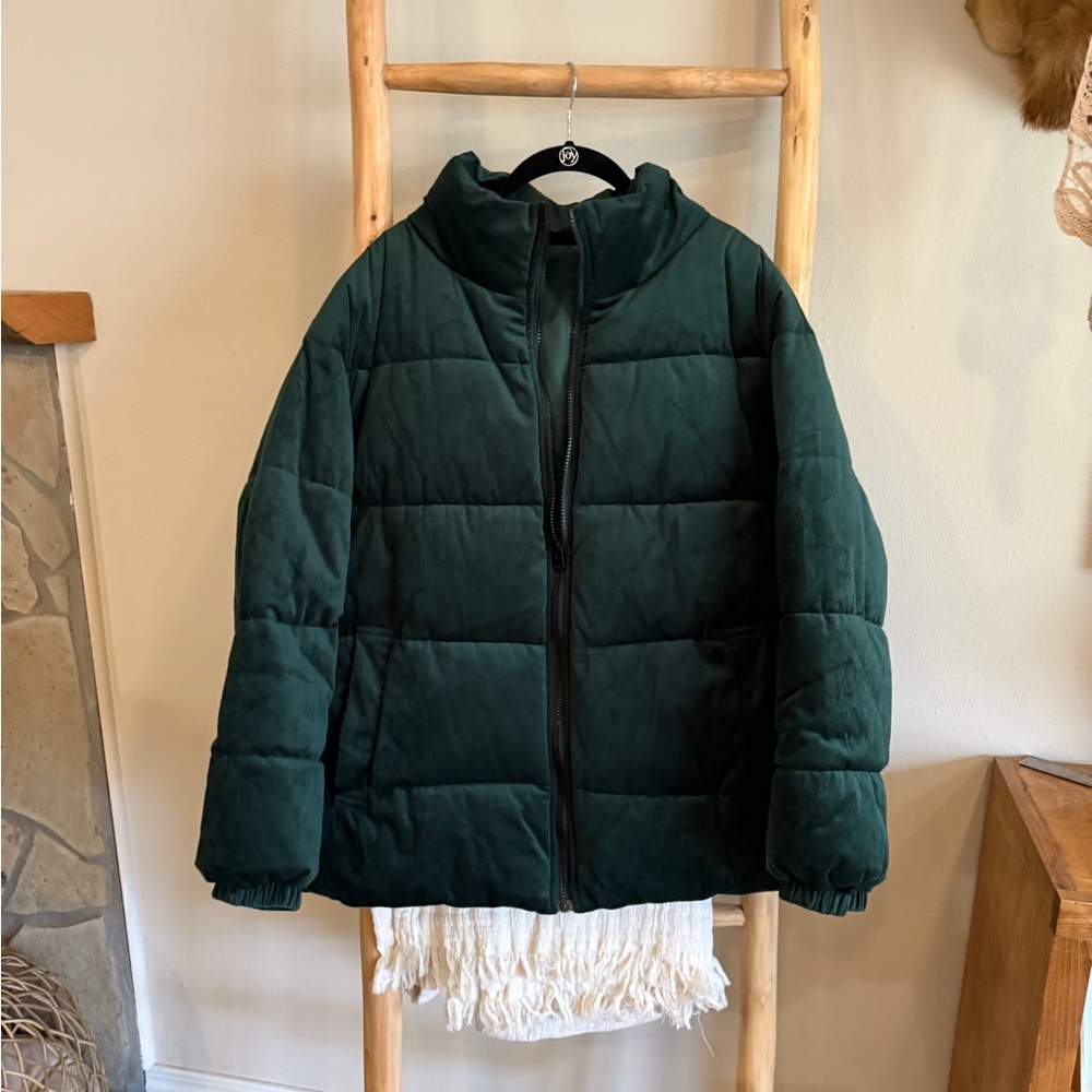 SHEIN Forest Green velvet Puffer Jacket
